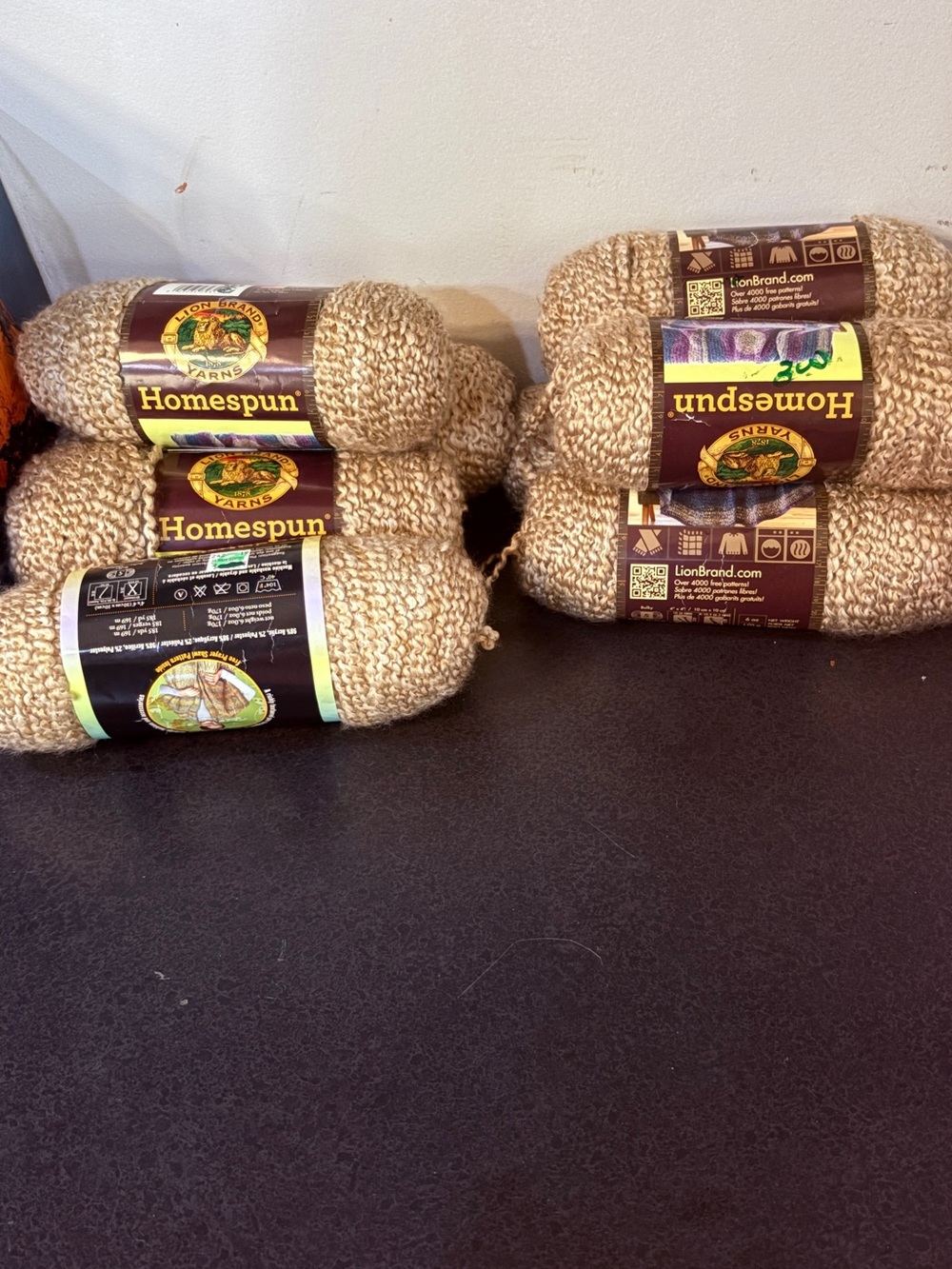 8 skeins of lions brand Homespun Beige Yarn each skein 185 yards Bulky
